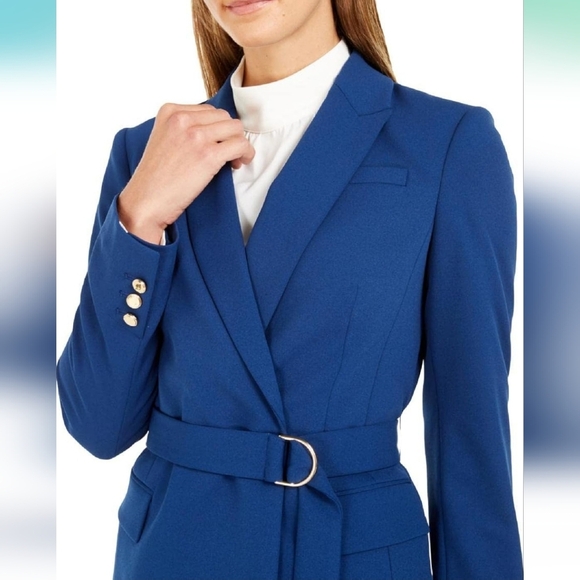 NWT Calvin Klein Blue Belted Blazer Jacket Women’s Size 14 Workwear Career‎ - Picture 3 of 14
